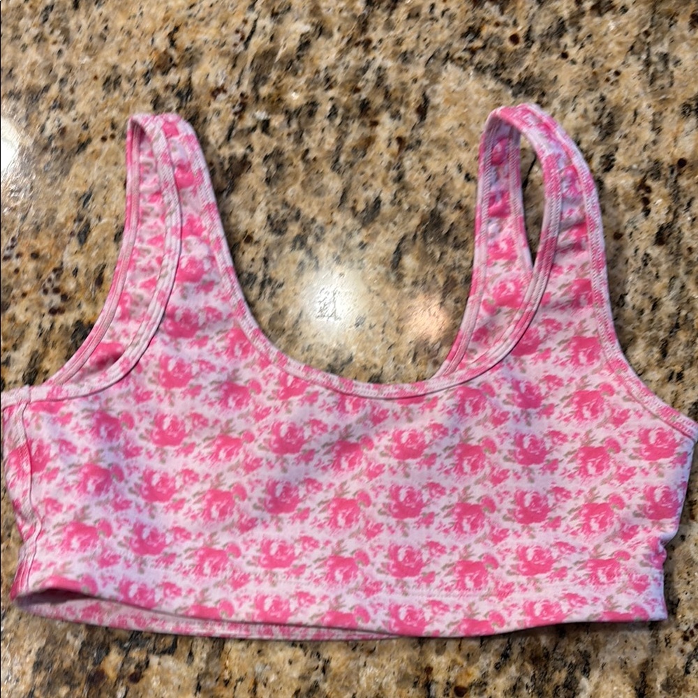 Love Shack Fancy XS pink floral sports bra